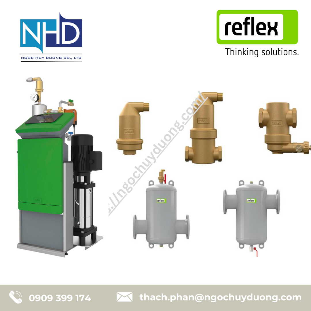 Hệ thống tách khí, cặn bẩn Reflex Winkelmann Degassing and Dirt Separation Systems Servitec, Reflexomat.