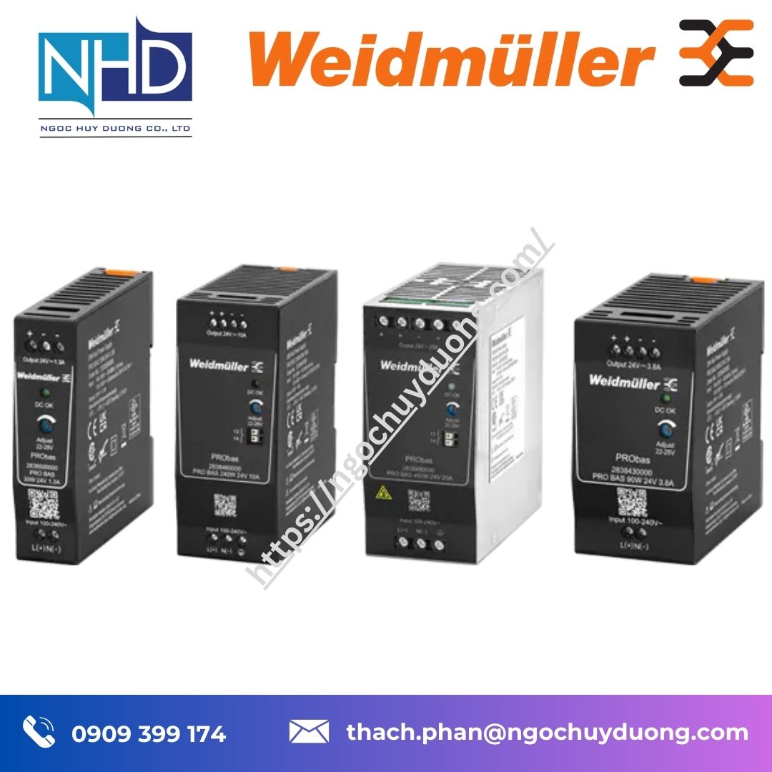 Bộ nguồn Weidmüller PRO BAS 30W 24V 1.3A (2833100000), 120W 24V 5A (2833450000), 480W 48V 10A (2833490000)