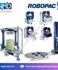 máy quấn pallet hỗ trợ xe nâng tay robopac Masterplat Plus TP5 Phiên bản tự động hoàn toàn, kết nối PLC, tối ưu tốc độ & vật liệu, phù hợp dây chuyền lớn